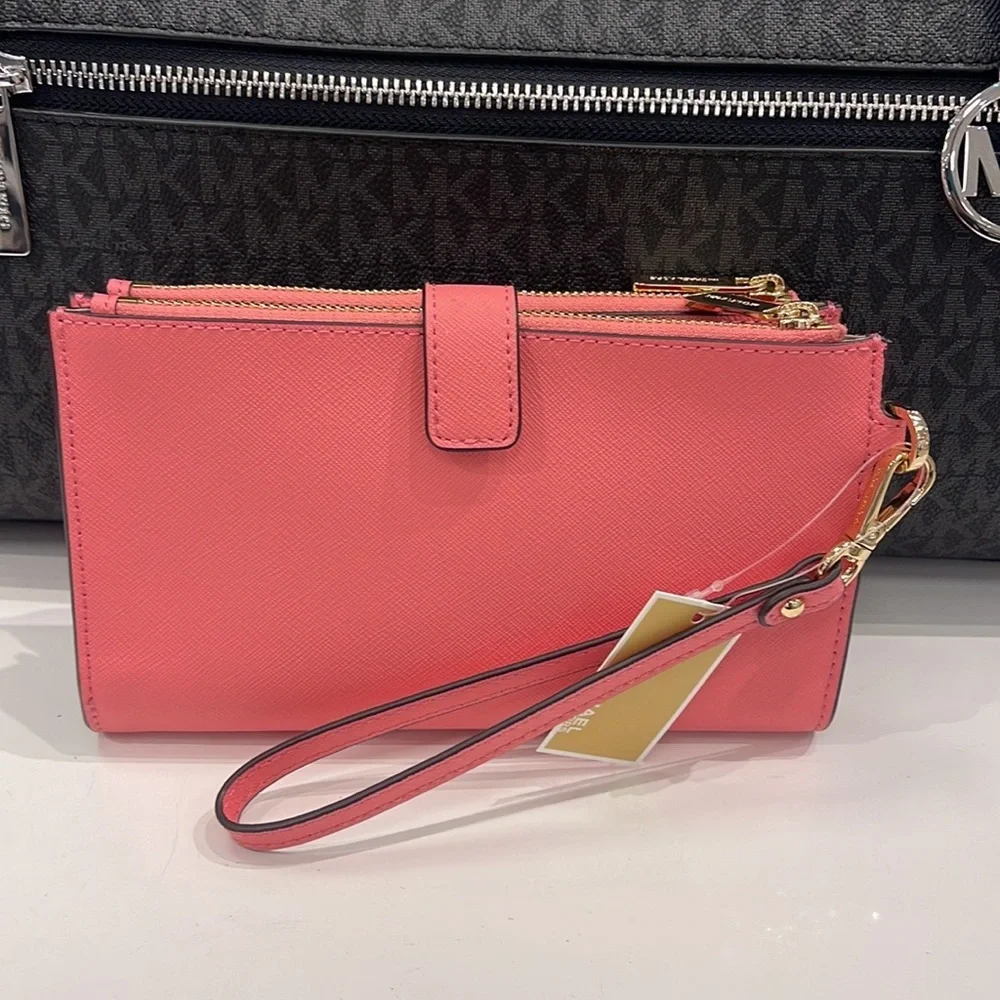 MICHAEL KORS LARGE DOUBLE ZIP WRISTLET WALLET PHONE CASE CLUTCH Tea Rose NWT